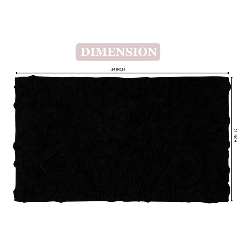 Tapis de bain en coton touffeté à motif floral rose Pascoe, Simple - L 34 po x l 21 po, Noir
