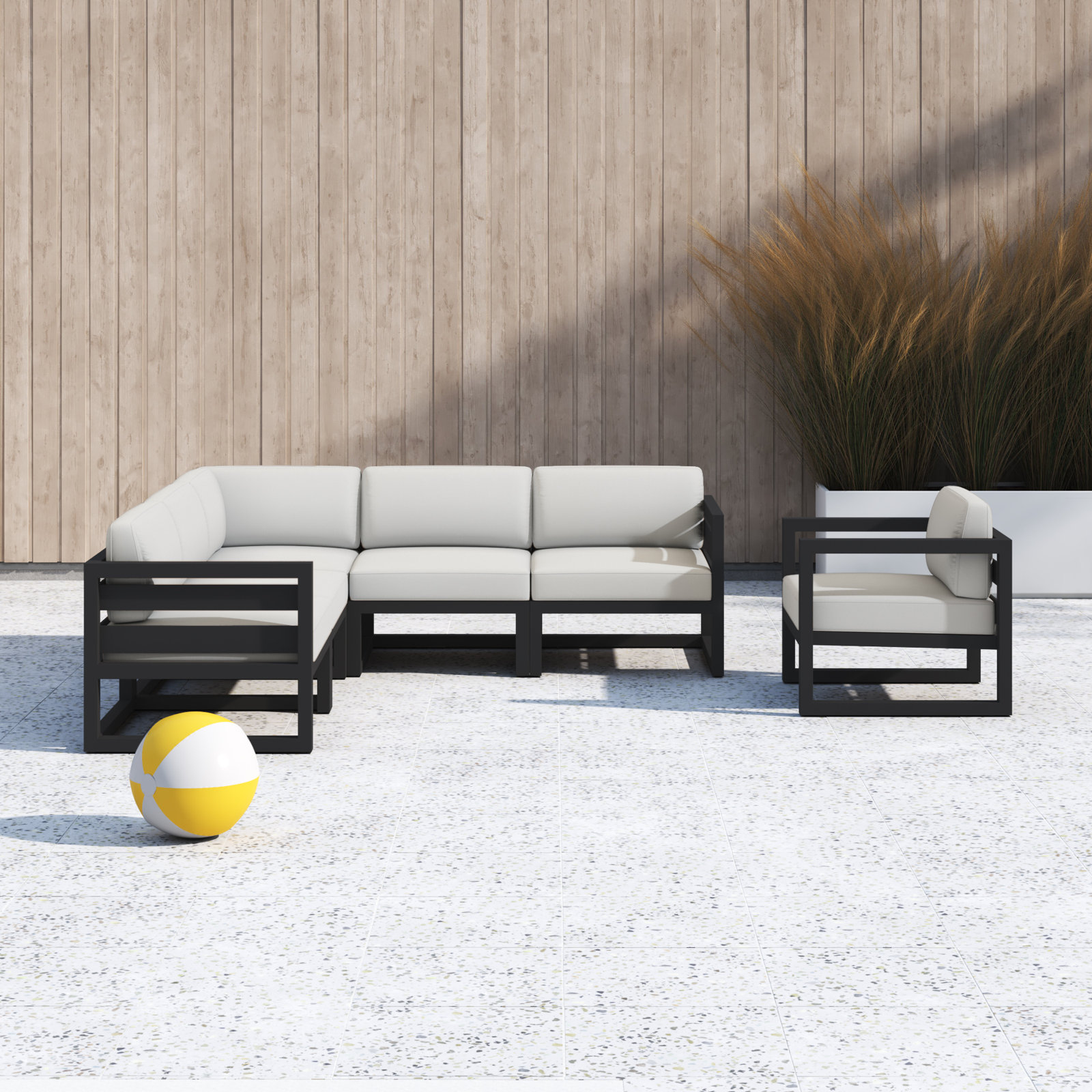 Smith 94" Outdoor Sectional with Sunbrella® Cushions, Canvas Natural, Slate