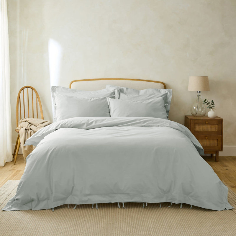 Stiliana 300 Thread Count Stonewashed Cotton Edged Duvet Cover with Tie Hems, Mineral Blue, Kingsize Duvet Cover