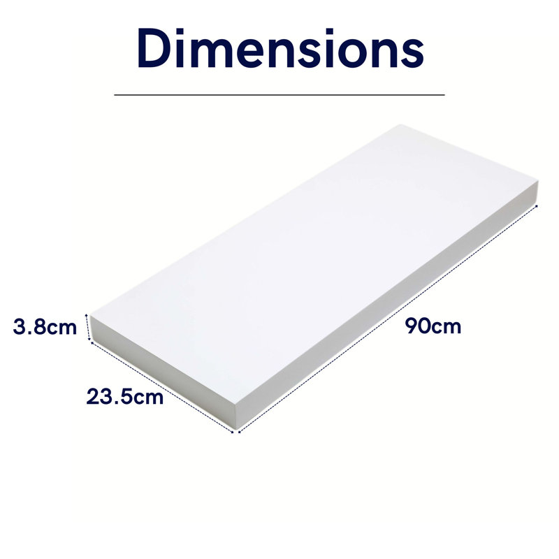 Hudson Floating Wall Shelf Kit, Chunky 3.8cm, 4cm H x 90cm W x 24cm D, Gloss White