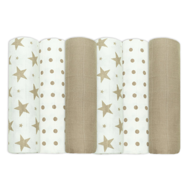 Losurdo MuslinZ Baby Muslin Squares 100% Cotton, Taupe Star