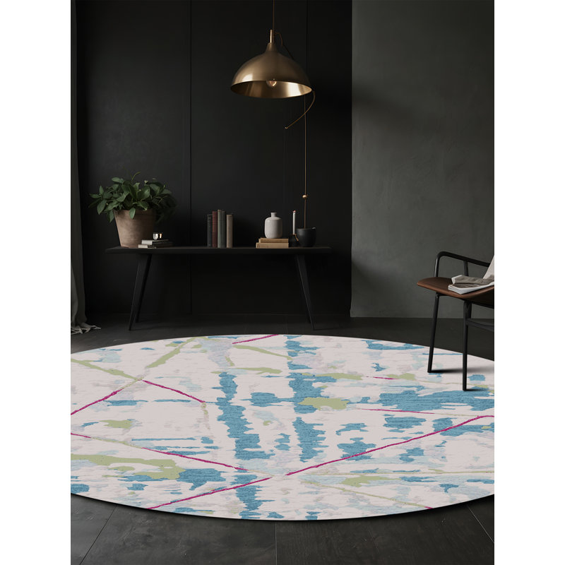 Machine Washable Gray Area Rug, Round 8'