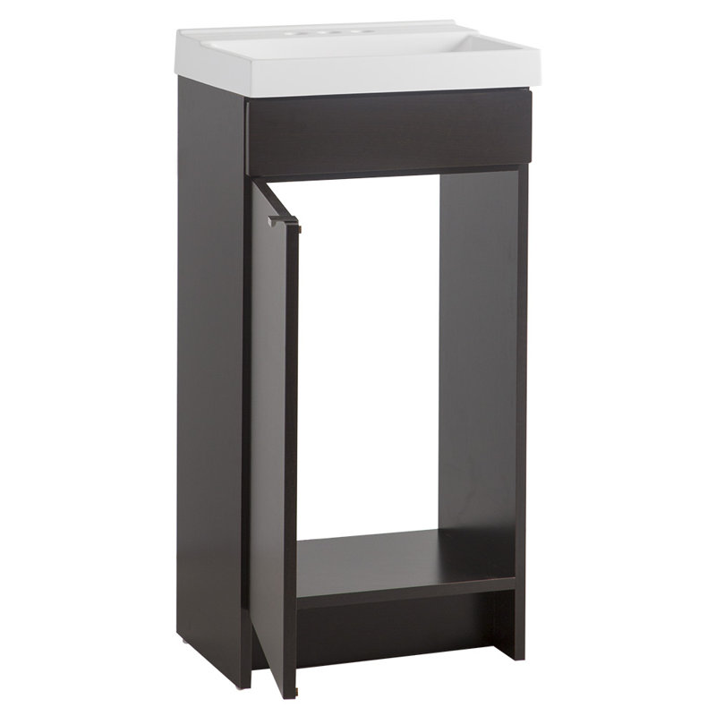 Meuble-lavabo simple de 17 po avec comptoir en marbre synthétique pour la salle de bain, Chêne ébène