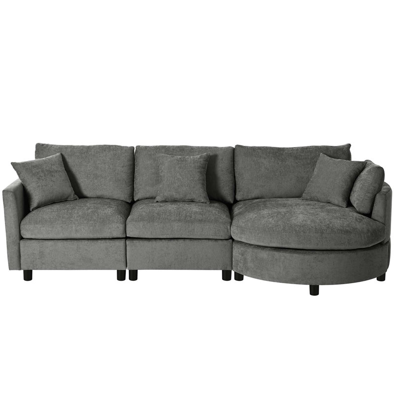 Canapé modulaire en chenille avec méridienne incurvée