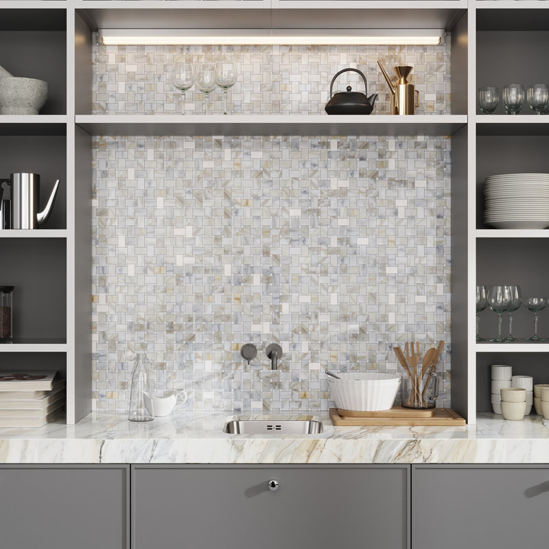 Serena 12 x 12 Calacatta Gold, Thassos Marble Polished White Gray Mosaic Basketweave Tile (5 Sq Ft/Case) - 5 Pack