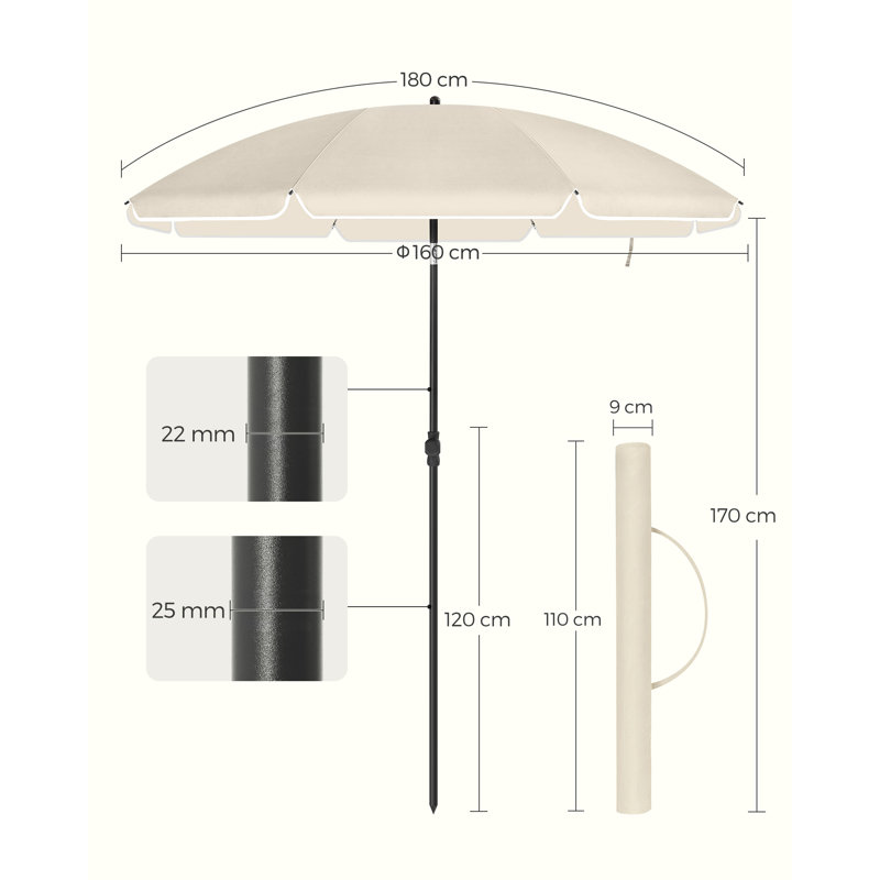 Dow 160cm Beach Parasol, White