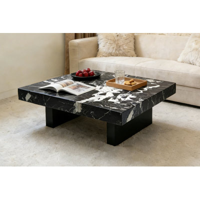 Table basse carrée 39,5 po à dessus en pierre micro-cristalline (foncé)