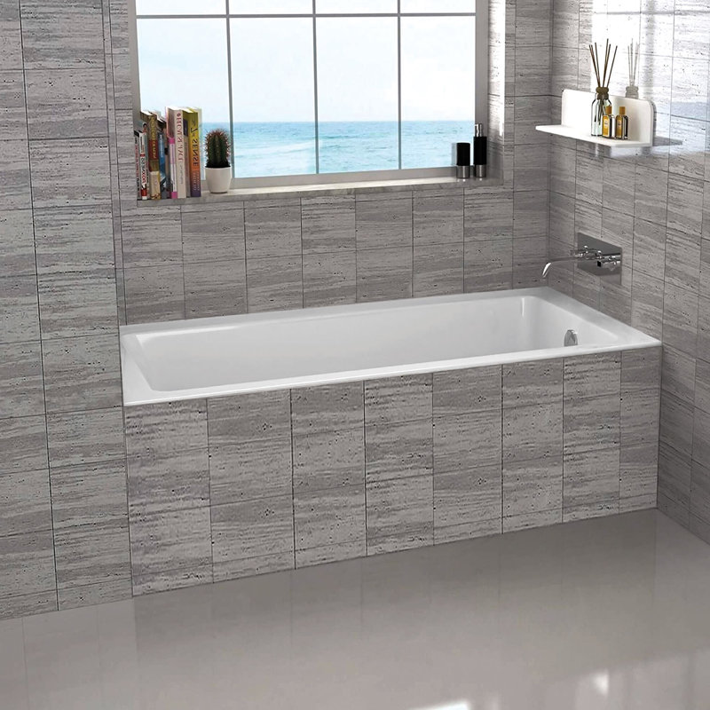 Alcove Soaking Fibreglass Bathtub, Right