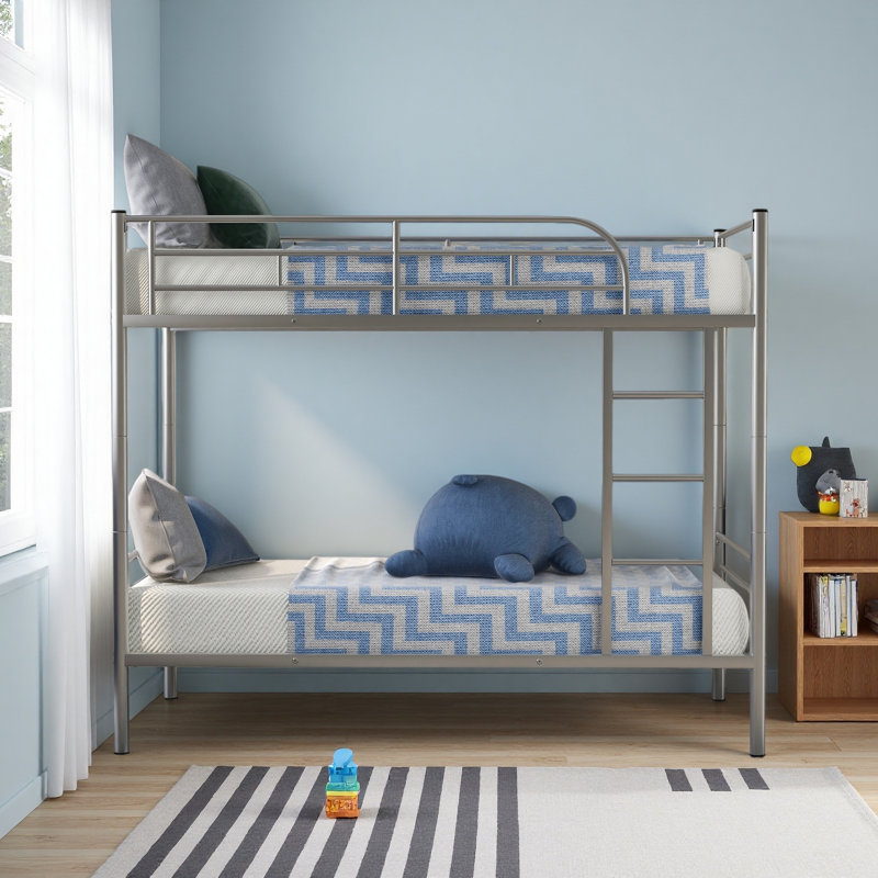 Twin Over Twin Metal Bunk Bed, Silver