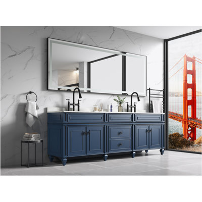 96 x 48 Inch LED Bathroom Mirror with Aluminum Frame, Wall Mounted Vanity Mirror, Anti-Fog, Memory, 3 Colors, Stepless Dimmable