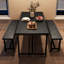 Ensemble de table de salle à manger 3 pièces pour 4 personnes avec 2 bancs rembourrés - Table de cuisine rectangulaire en métal et bois pour petits espaces, appartement, studio - noir