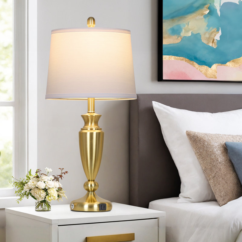 Kensler 27-inch Dimmable Metal Table Lamps with Touch Control & USB Ports (Bulbs Included), Gold