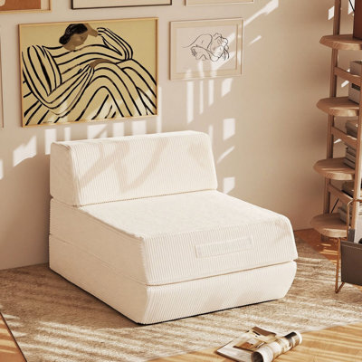 Folding Sofa Bed, 16lbs Convertible Sleeper Chair with Removable Back Pillow & Handle, Portable Fold Out Chair Bed Comfy Floor Sofa Lounge for Living Room, Bedroom, Single, Beige
