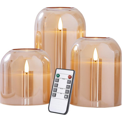 Gold Glass Flameless Candles with Remote Battery Operated