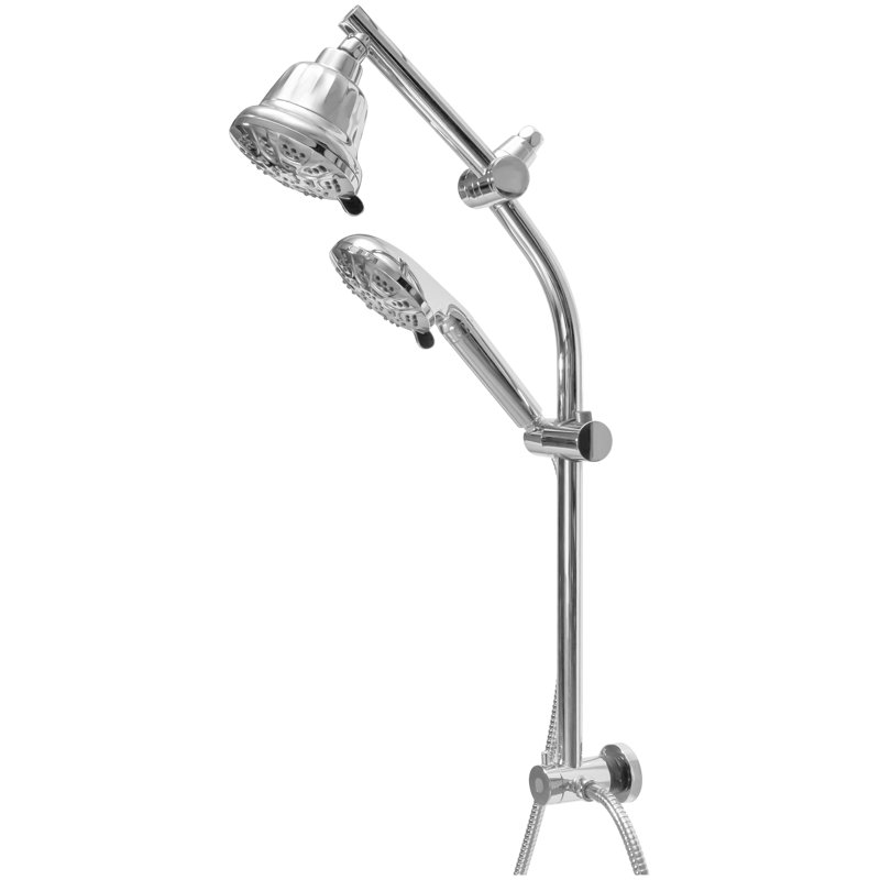 Filtered Shower Head and Hand Sprayer Set on 21" Adjustable Height No-Drill Slide Bar, Polished Chrome