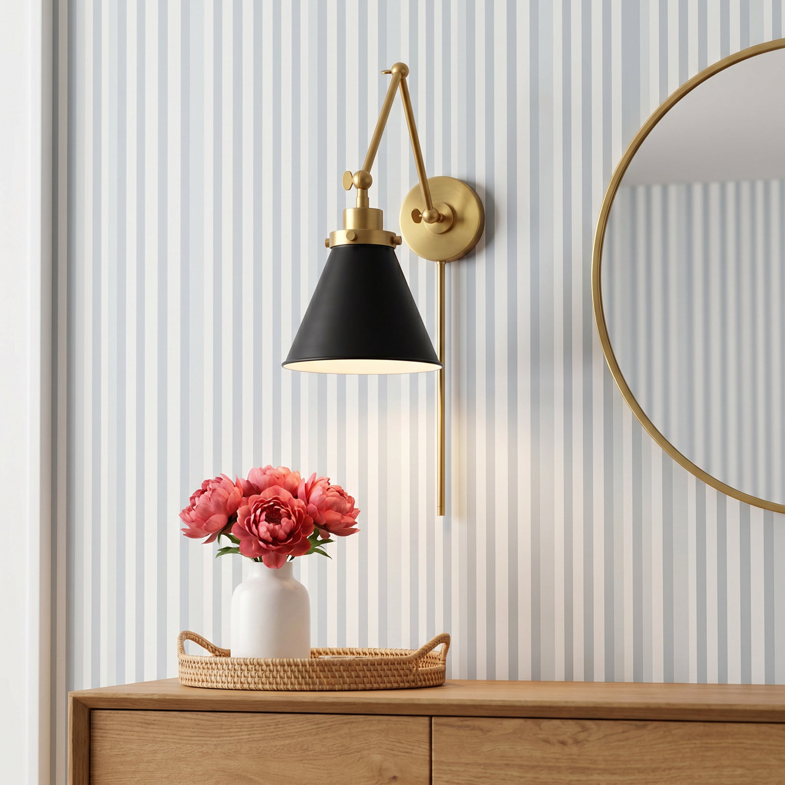 Single Light Dimmable Swing Arm Sconce, Gold, Black