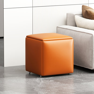 5-in-1 Nesting Square Upholstered Ottoman Cube Chair, Stackable Stools, Faux Leather Pouf With Swivel Casters For Living Room, Dining Room, Bedroom -  Ebern Designs, 4132DDC472FC4244920B2051ABED8AAA