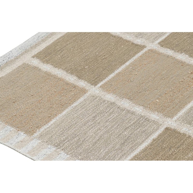 Rug & Kilim’S Scandinavian Rug With Beige-Brown Geometric Patterns, Rectangle 10' x 14'