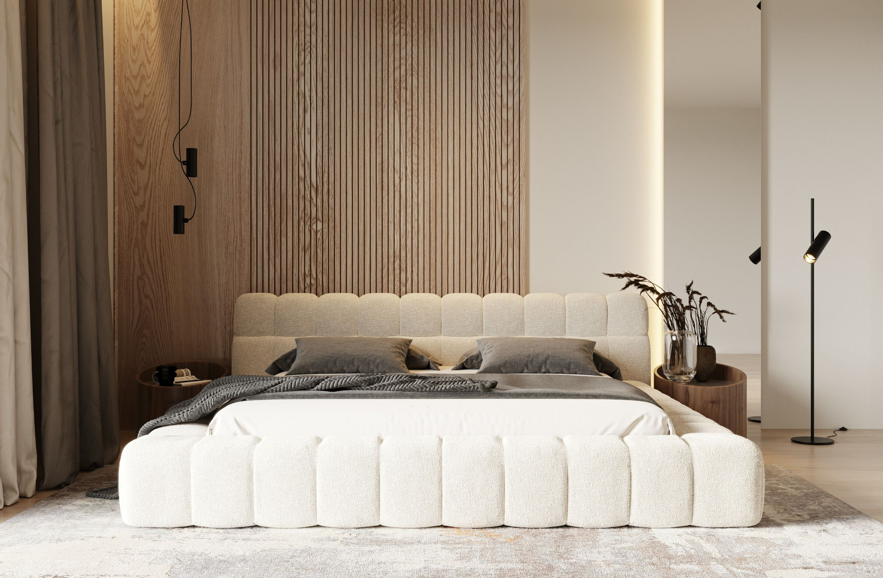 Ebern Designs Waterhouse - Modern Tufted Off-white Fabric Bed ...