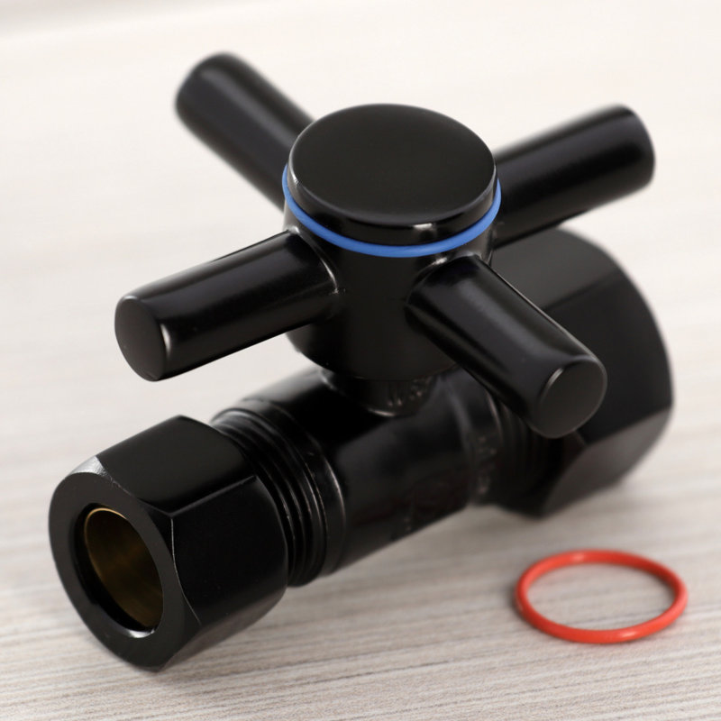 Kingston Brass Concord 5/8-Inch OD Comp x 1/2-Inch OD Comp Quarter-Turn Straight Stop Valve, Matte Black