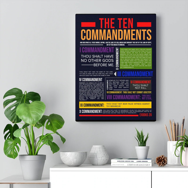 «Ten Commandments», reproduction d'art sur toile, écriture murale, décor à la maison, dos noir