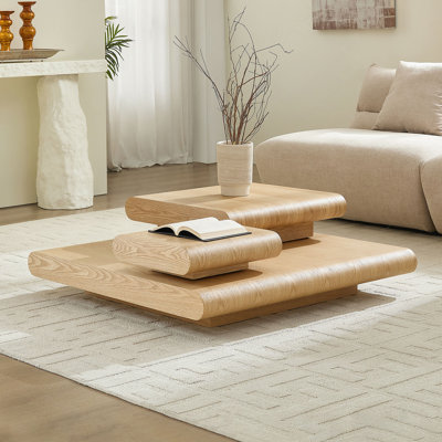 Table basse modulaire 3 pièces empilable - aspect bois naturel, devant en bois aggloméré Mordern, table basse carrée de 39,37 pouces pour le salon, sans assemblage, couleur naturelle