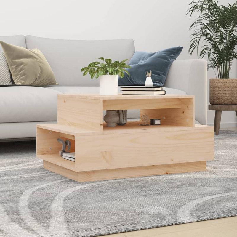 Nixie Solid Wood Floor Shelf Coffee Table with Storage, Natural