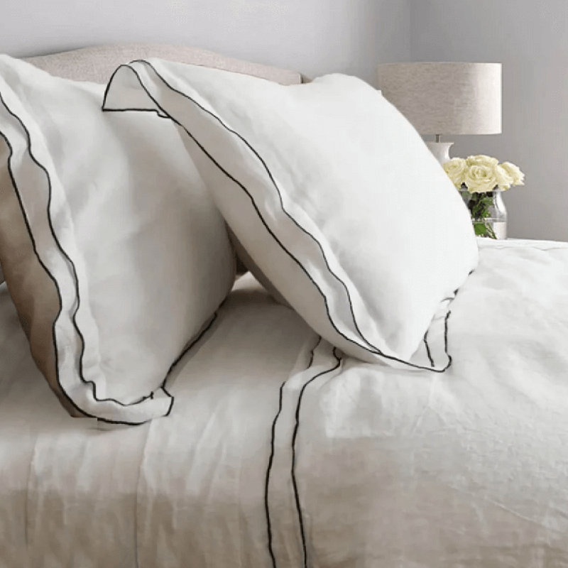 Linen Double Edge Embroidery Duvet Cover Set, California King Duvet Cover
