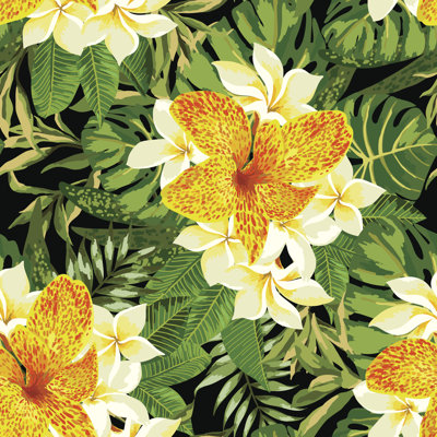 Mahdi Seamless Exotic Frangipani Pattern - Wrapped Canvas Print
