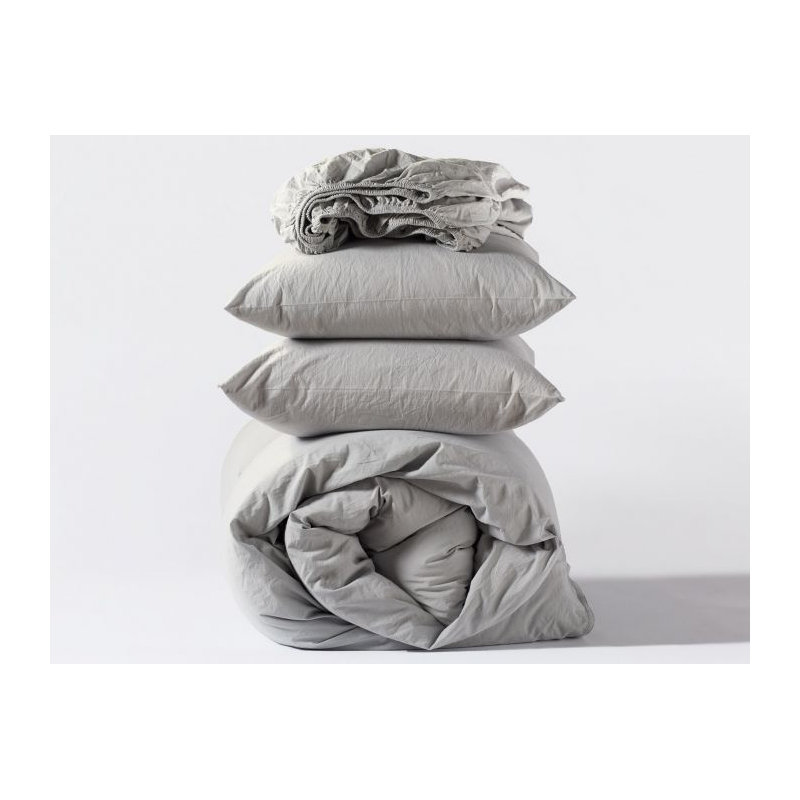 Organic Crinkled Percale Sheet Set, Pewter, Twin Sheet Set with 1 Pillowcase