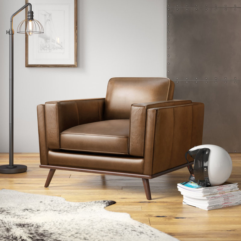 Barberena 42" W Top Grain Leather Armchair, Camel Genuine Leather