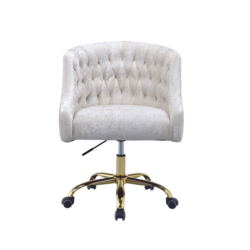Vintage Cream Velvet and Gold Finish Office Chair with Metal Base