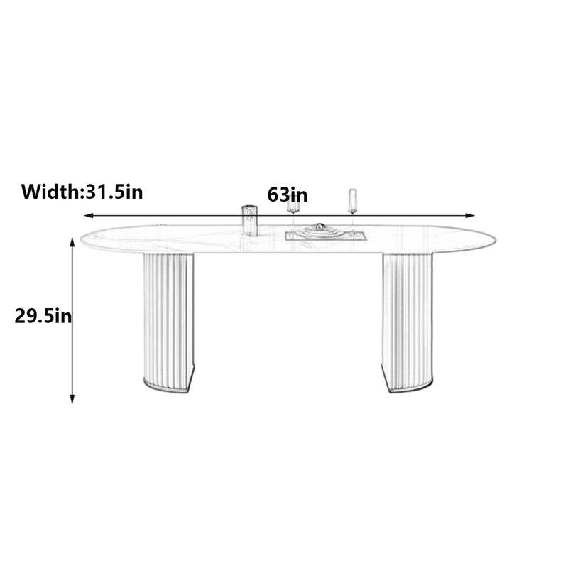 Table de salle à manger ovale moderne, style crème luxueux, H 29,5 po x L 63 po x l 31,5 po