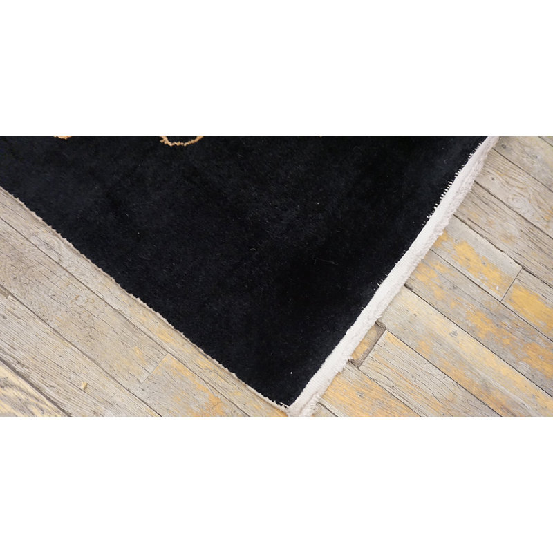 Hand Knotted Wool Floral Area Rug in Black