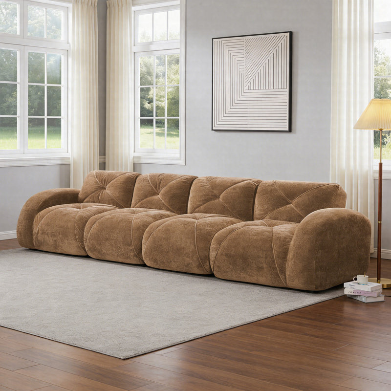 Canapé surdimensionné de 140 po sans nuage, canapé modulaire avec coussins capitonnés, canapé en velours avec mousse haute densité
