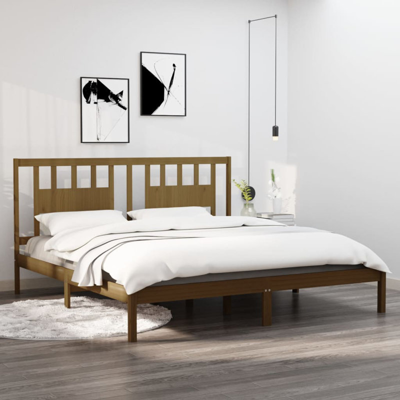 Bed Frame Solid Wood, Grey, Super King (200 x 200 cm), No