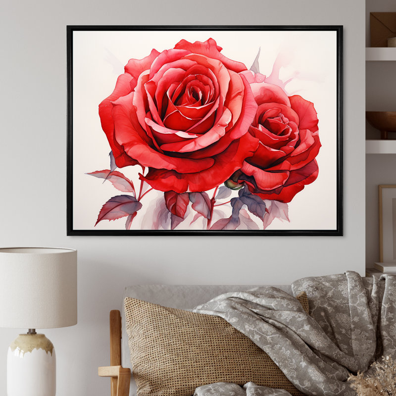 Red Roses Resson sur toile, H 34 po x l 44 po x P 1,5 po, Cadre flottant noir
