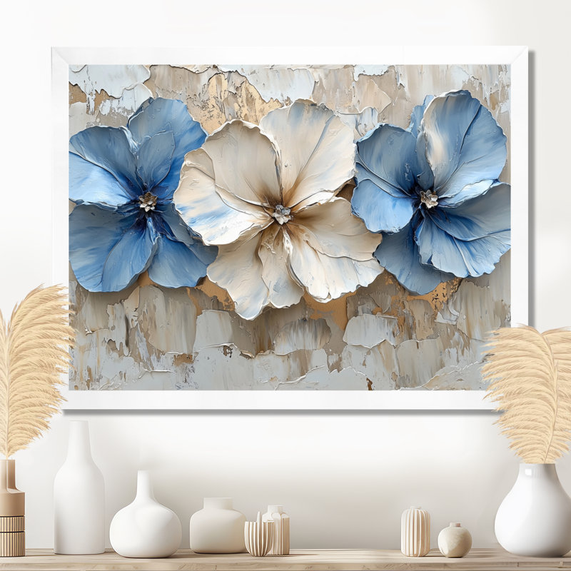 Cream Velvet Blue Rhododendron Path II - Rhododendron Wall Art, 16" H x 32" W, Picture Framed, White
