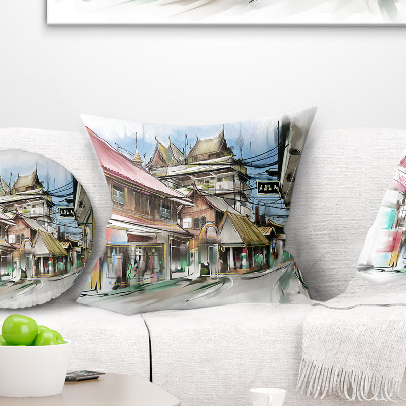Coussin d’art "cityscape street city street", 16 po x 1 po, Coussin décoratif