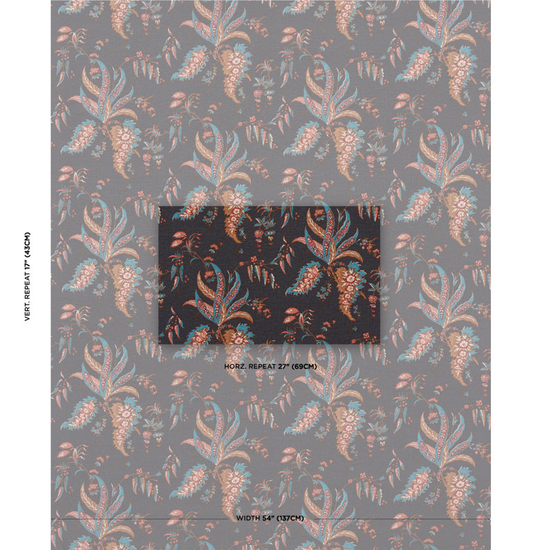 Apolline Botanical Fabric, Rouge/Noir