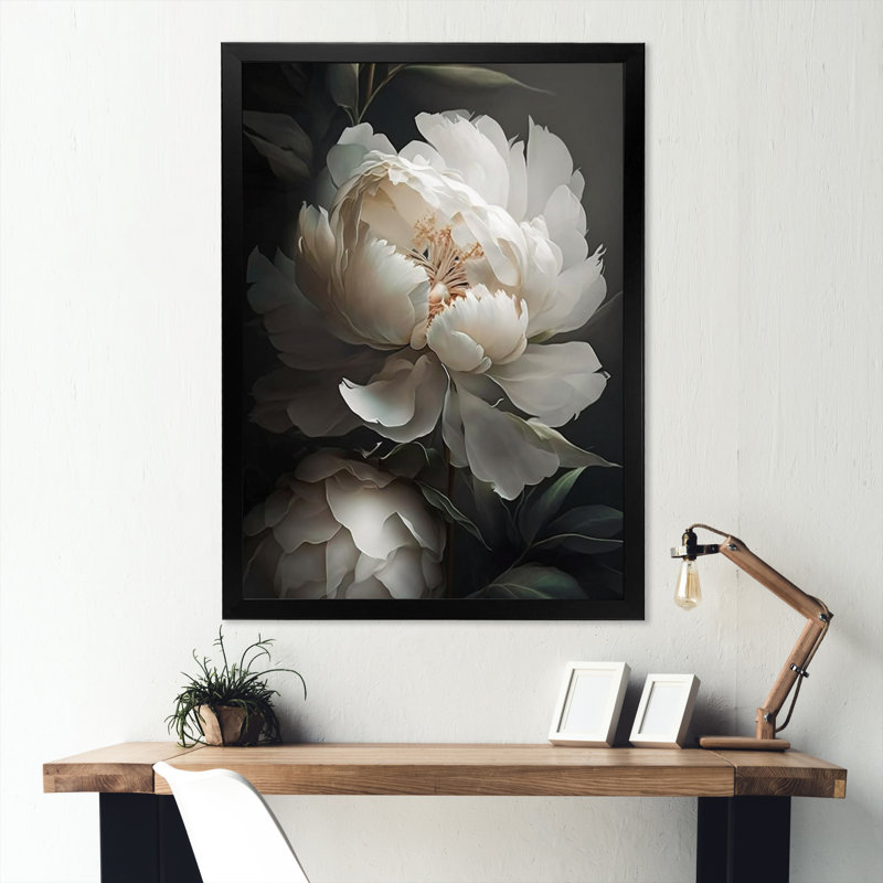 Peony Flower III - Peonies Wall Art, Black Picture Framed, 32" H x 16" W