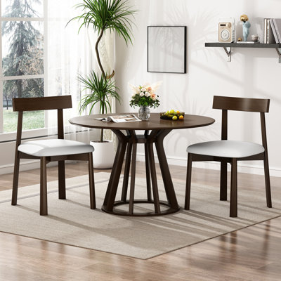 Ensemble de 2 chaises de salle à manger en bois massif avec dossier incurvé, chaises d'appoint de cuisine en similicuir de style Mid-Century moderne, meubles de salle à manger minimalistes à dossier bas