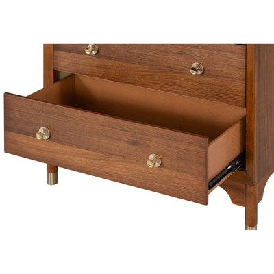 1pc Contemporary Walnut Finish Gold-Capped Legs Five-Drawers Tall Chest Wooden English Dovetail
