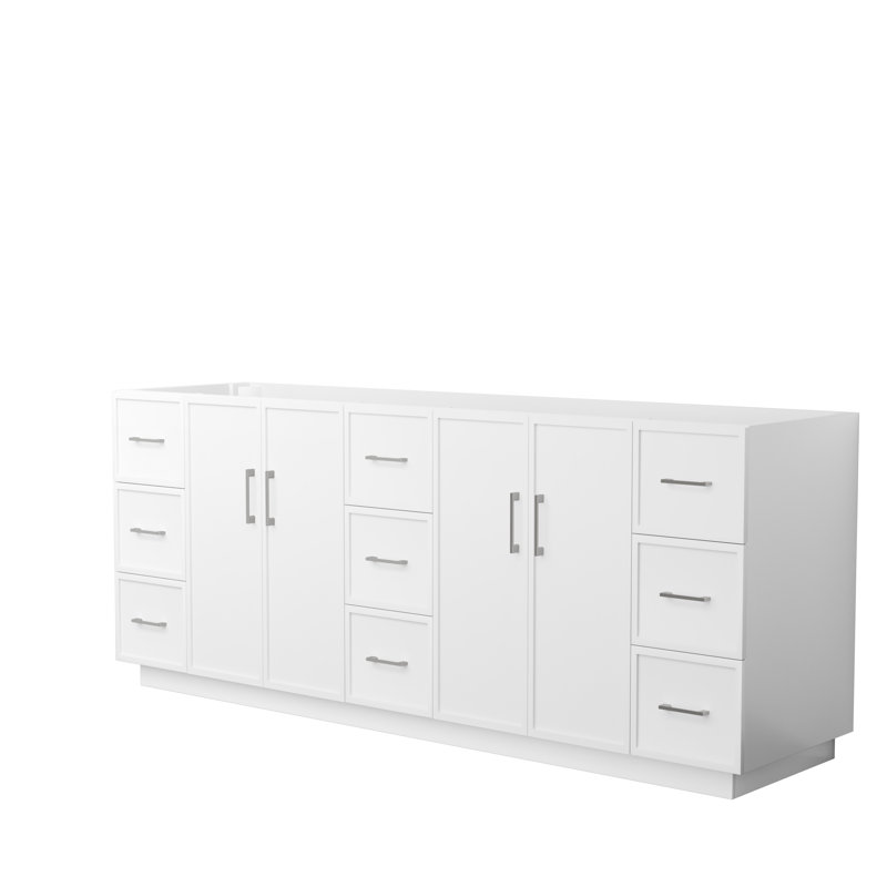Elan TK 83" Freestanding Double Bathroom Vanity Base Only, Brushed Nickel, White