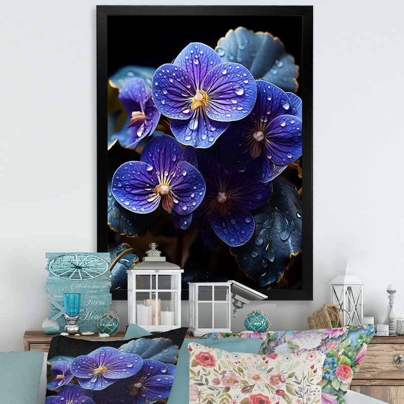 " Violets Illuminated By Moonlight ", Black Single Picture Framed, 32" H x 16" W x 1" D