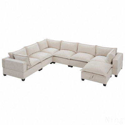 117.5'' Modular Sectional Sofa With Movable Storage Ottoman, 7 Seat U Shaped Couch, Wide Seat & Free Combination, Oversized Chenille Sofa For Living Room & Apartment, 2 Colors
