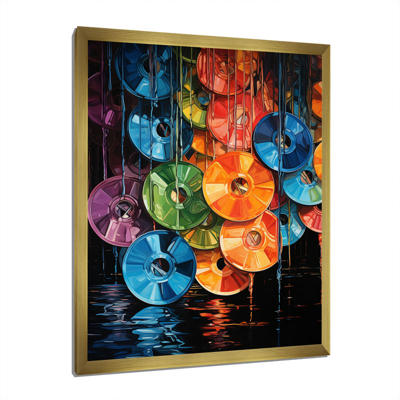 «Norcroft Compact Discs Shimmering Beats I», reproduction sur toile, H 40 po x l 30 po x P 1,5 po, Encadrement doré