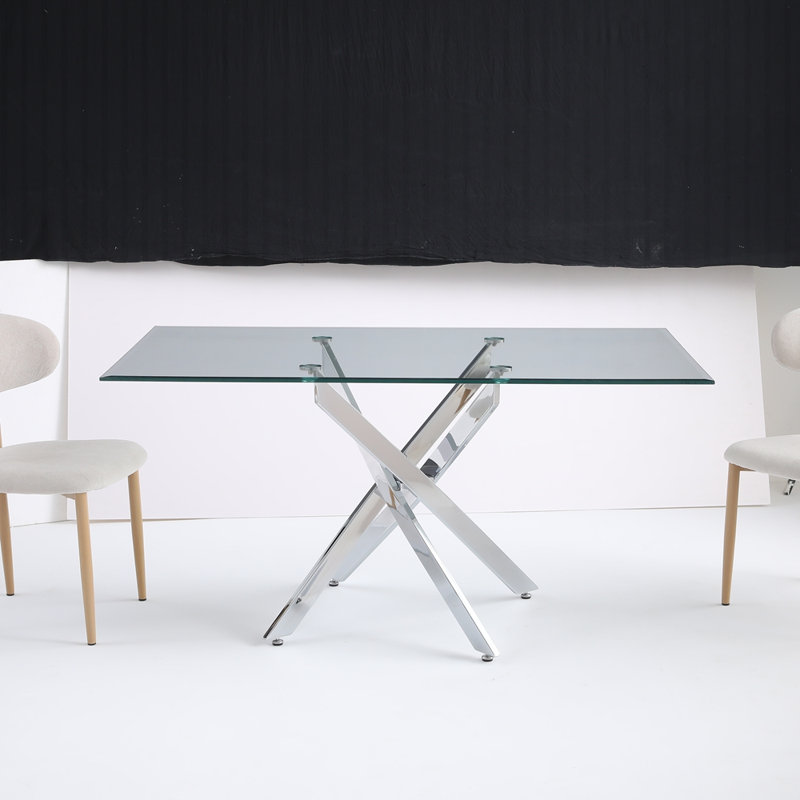 Table rectangulaire moderne en verre, H 29,53 po x l 59,06 po x P 35,43 po, Argent