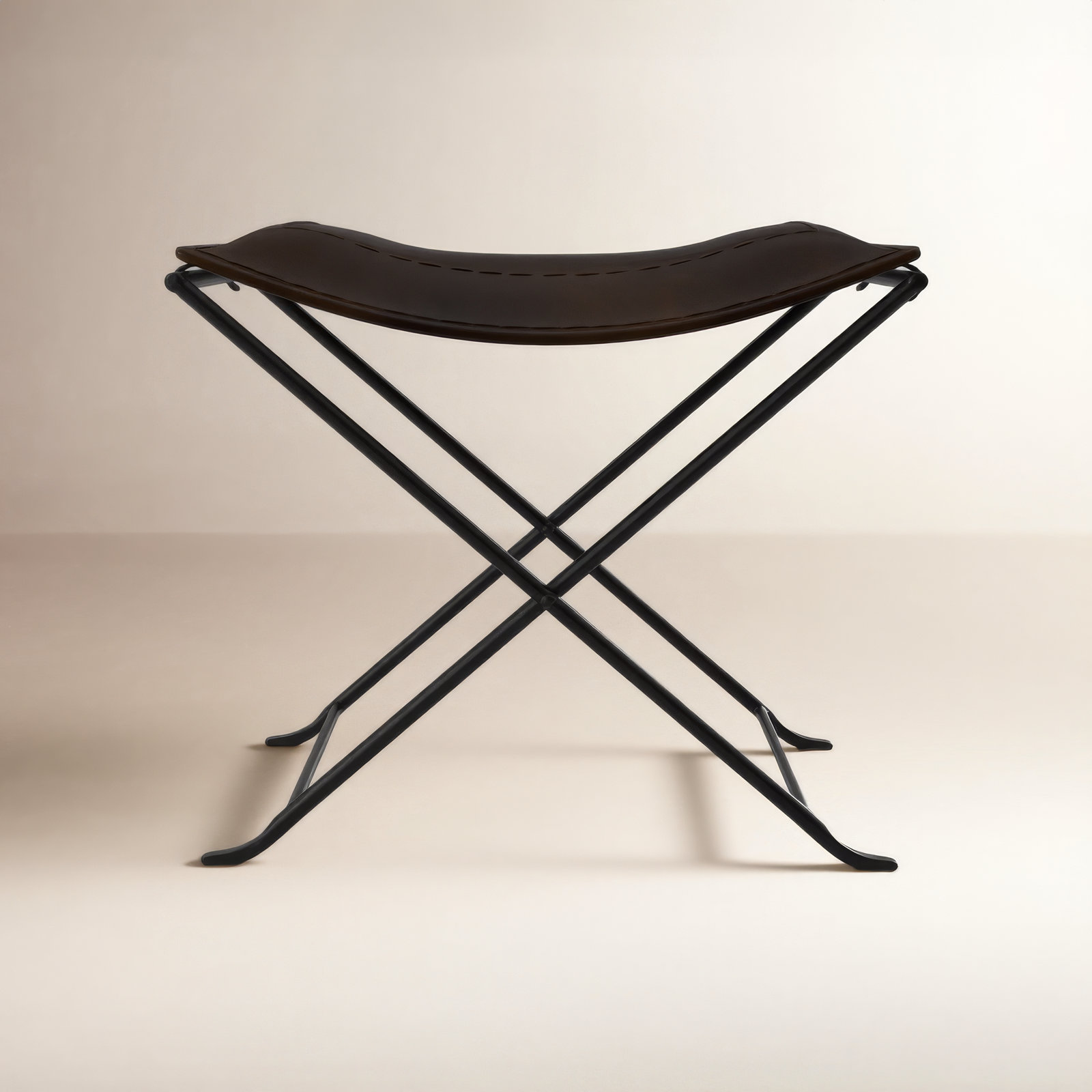 Sanford Accent Stool, Dark Brown Genuine Leather/Black