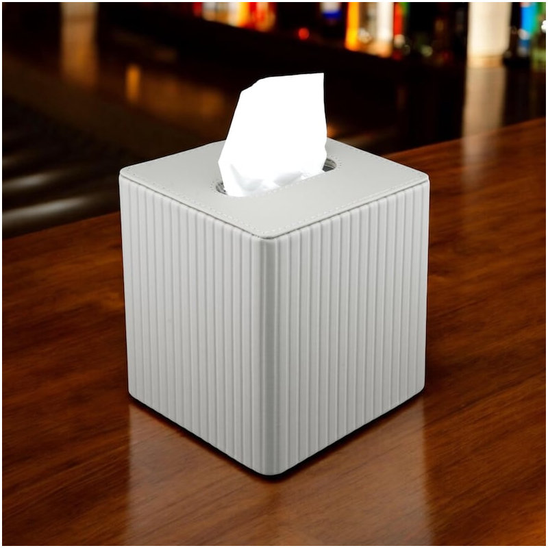 Boîte à mouchoirs en cuir PU moderne - Design carré nervuré, Gris